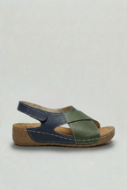 Cross-Strap Wedge Sandals Navy White Women's Cushioned Sole Adjustable – Casual, Holiday