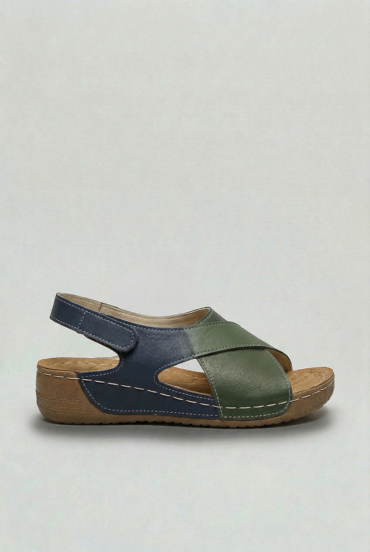 Cross-Strap Wedge Sandals Navy White Women's Cushioned Sole Adjustable – Casual, Holiday