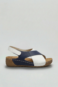 Cross-Strap Wedge Sandals Navy White Women's Cushioned Sole Adjustable – Casual, Holiday