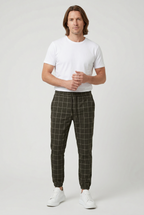 Cuffed Jogger Trousers Checked Charcoal Men's Drawstring Waist – Casual, Office · Werune