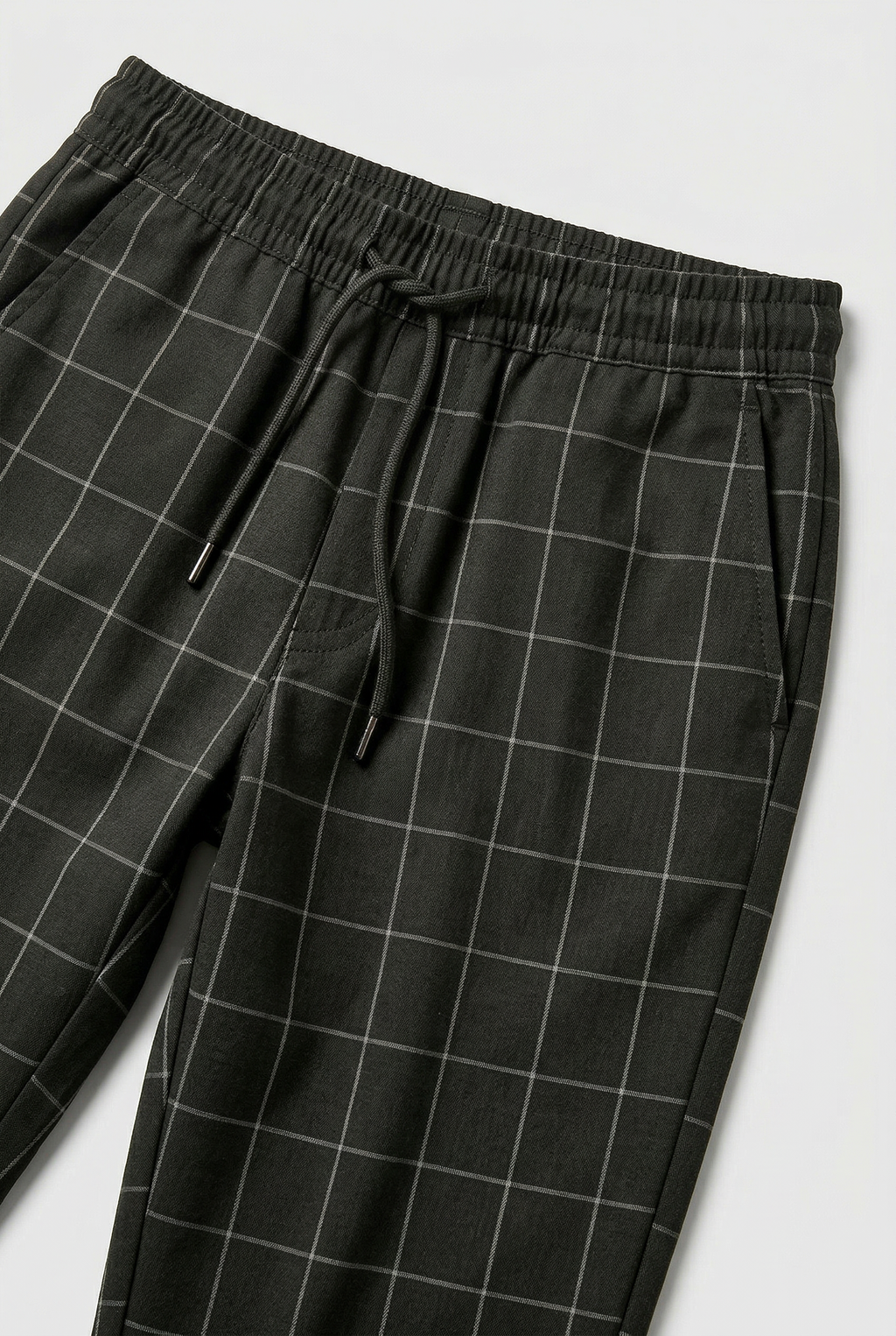 Cuffed Jogger Trousers Checked Charcoal Men's Drawstring Waist – Casual, Office · Werune