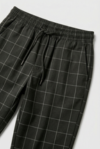 Cuffed Jogger Trousers Checked Charcoal Men's Drawstring Waist – Casual, Office · Werune