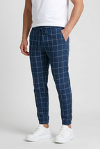 Cuffed Jogger Trousers Checked Charcoal Men's Drawstring Waist – Casual, Office · Werune