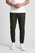 Cuffed Jogger Trousers Checked Charcoal Men's Drawstring Waist – Casual, Office · Werune