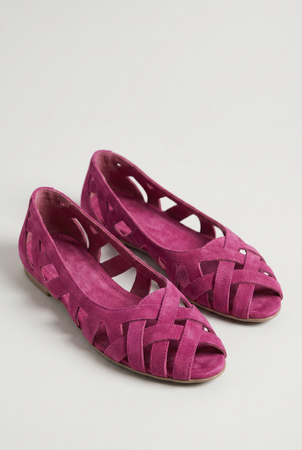Cut-Out Flat Sandals Suede Pink Women's Closed Toe – Casual Summer Comfort Walking, Everyday Footwear