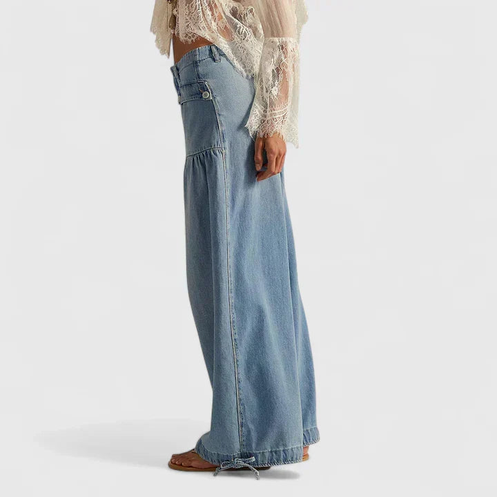 Denim Balloon Trousers Light Wash Women's Drawstring Cuff Harem Jeans – Casual, Holiday