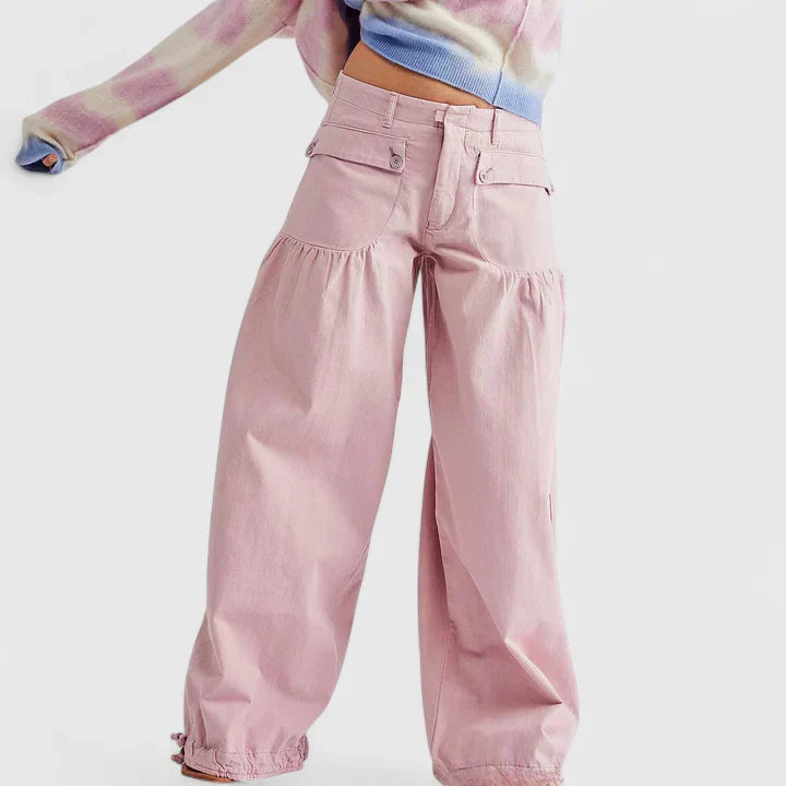 Denim Balloon Trousers Light Wash Women's Drawstring Cuff Harem Jeans – Casual, Holiday