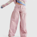 Denim Balloon Trousers Light Wash Women's Drawstring Cuff Harem Jeans – Casual, Holiday