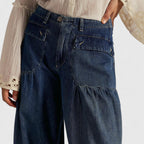 Denim Balloon Trousers Light Wash Women's Drawstring Cuff Harem Jeans – Casual, Holiday
