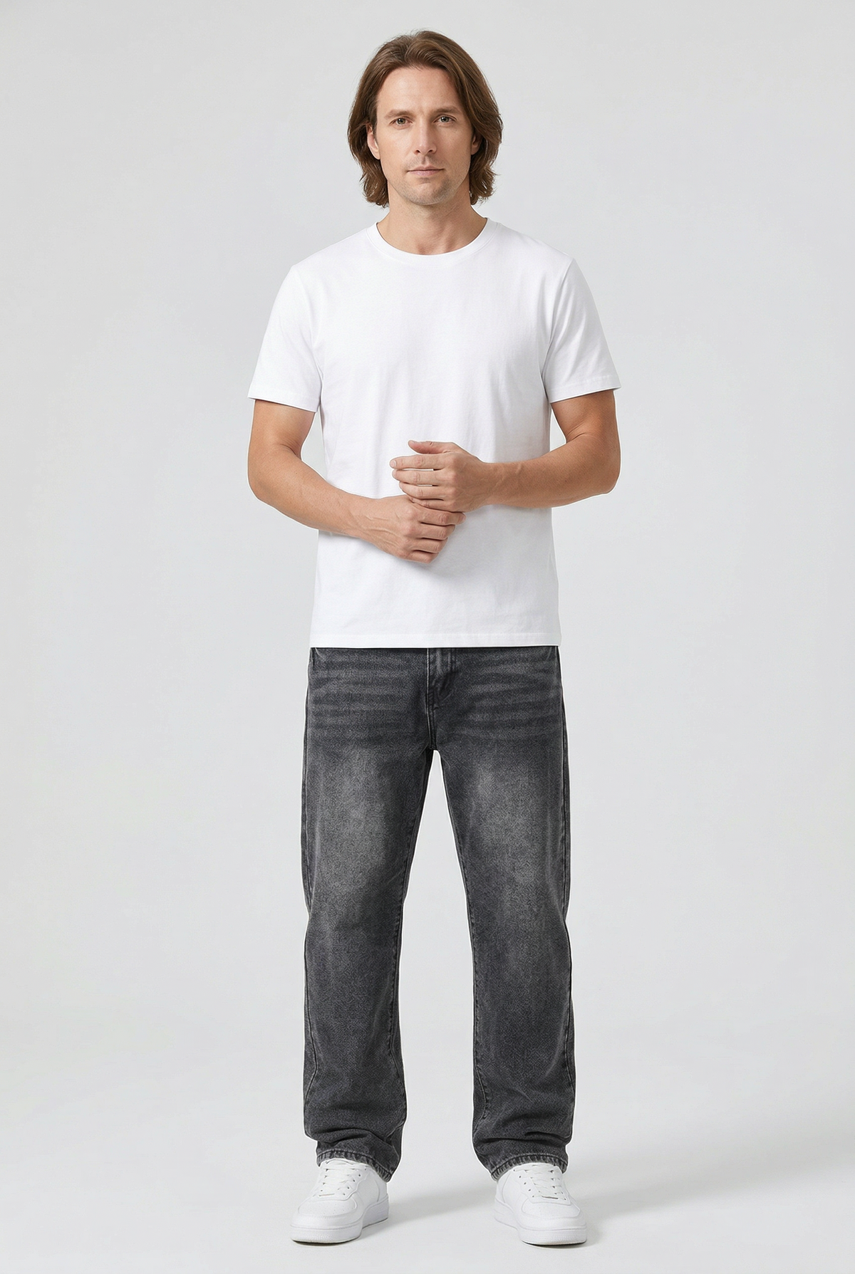 Denim Jeans Loose Fit Straight Leg Grey Acid Wash Men's – Casual, Everyday · Werune
