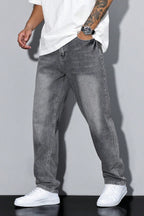Denim Jeans Loose Fit Straight Leg Grey Acid Wash Men's – Casual, Everyday · Werune