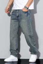 Denim Jeans Loose Fit Straight Leg Grey Acid Wash Men's – Casual, Everyday · Werune
