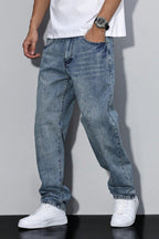 Denim Jeans Loose Fit Straight Leg Grey Acid Wash Men's – Casual, Everyday · Werune