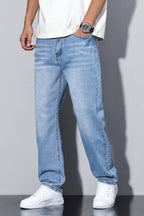 Denim Jeans Loose Fit Straight Leg Grey Acid Wash Men's – Casual, Everyday · Werune