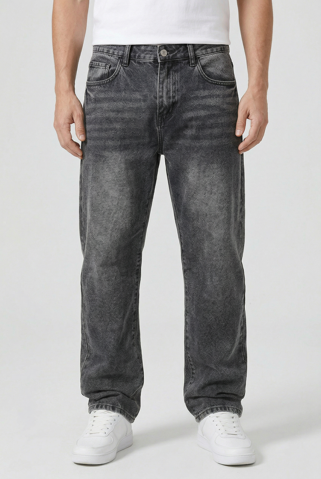 Denim Jeans Loose Fit Straight Leg Grey Acid Wash Men's – Casual, Everyday · Werune