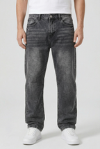 Denim Jeans Loose Fit Straight Leg Grey Acid Wash Men's – Casual, Everyday · Werune