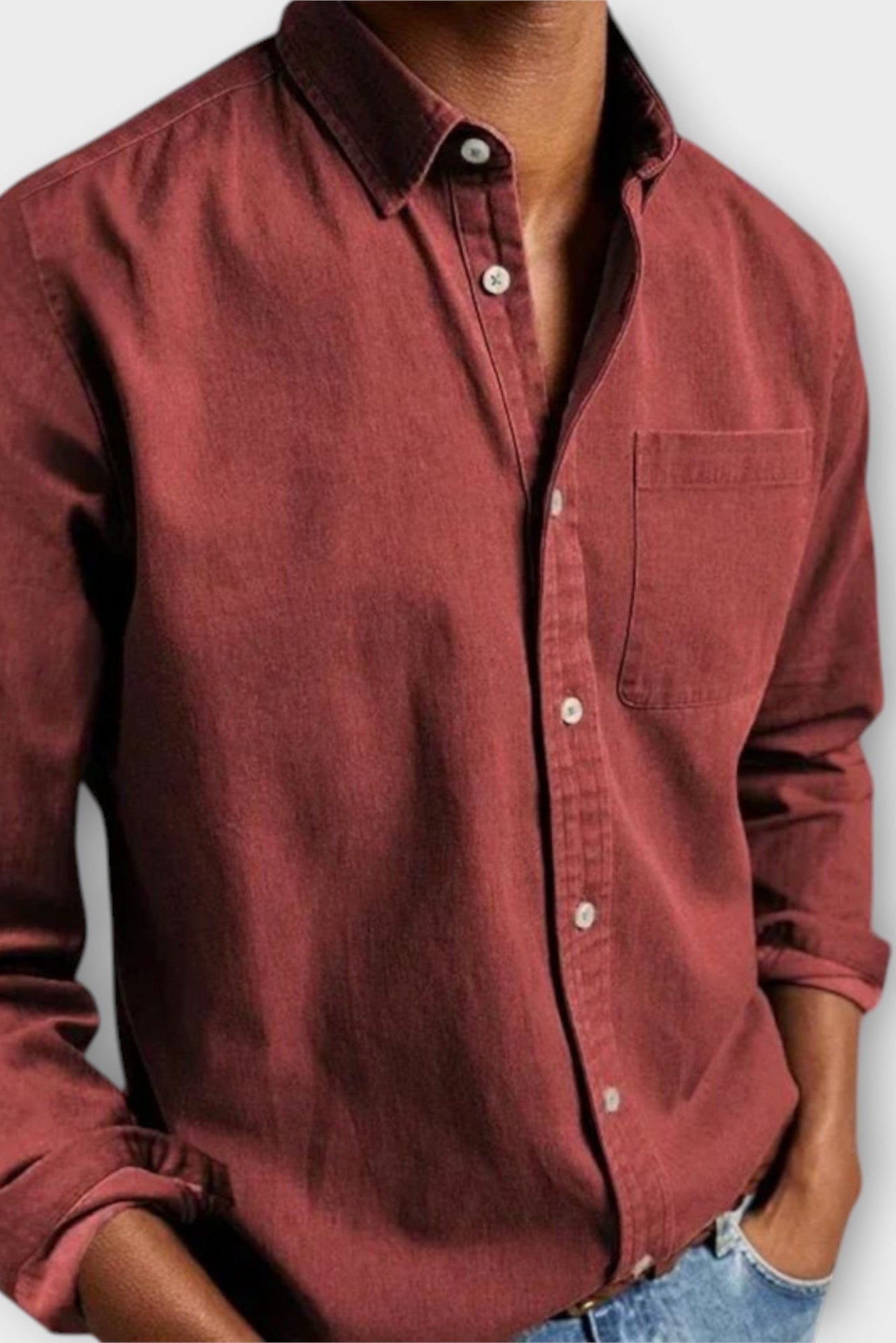 Denim Shirt Blue Long Sleeve Men's Button-Up Cotton – Casual, Office, Everyday Wear