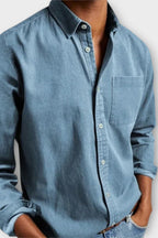 Denim Shirt Blue Long Sleeve Men's Button-Up Cotton – Casual, Office, Everyday Wear