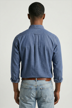 Denim Shirt Blue Long Sleeve Men's Button-Up Cotton – Casual, Office, Everyday Wear