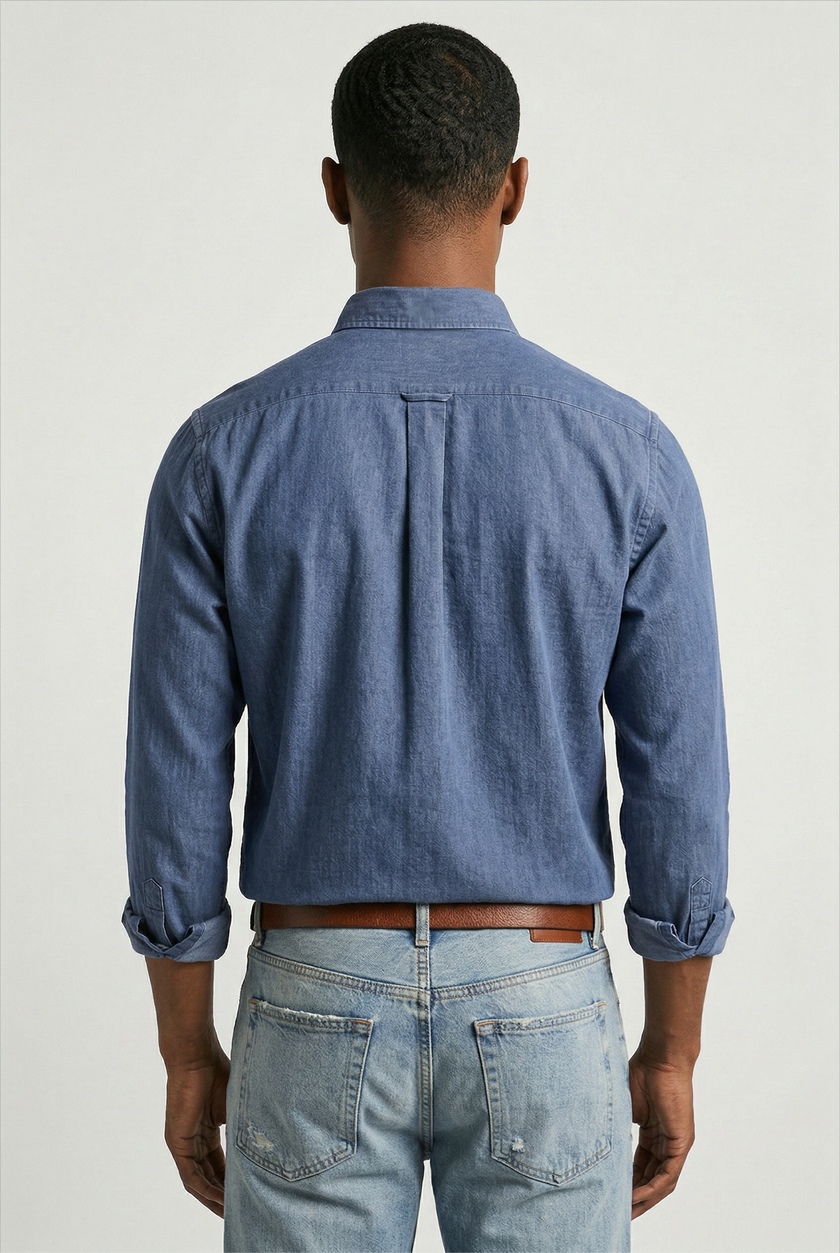 Denim Shirt Blue Long Sleeve Men's Button-Up Cotton – Casual, Office, Everyday Wear