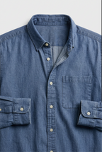 Denim Shirt Blue Long Sleeve Men's Button-Up Cotton – Casual, Office, Everyday Wear