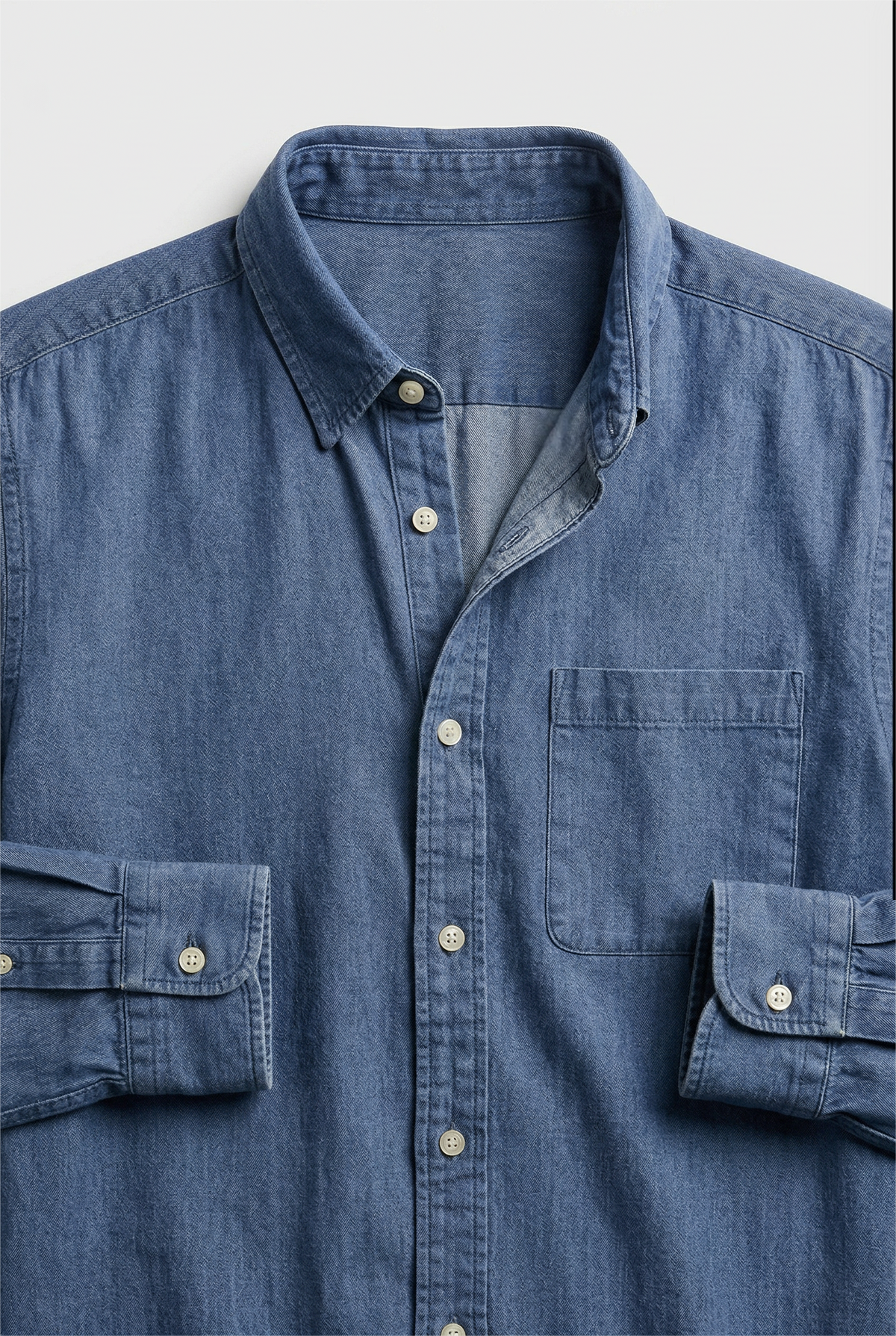 Denim Shirt Blue Long Sleeve Men's Button-Up Cotton – Casual, Office, Everyday Wear
