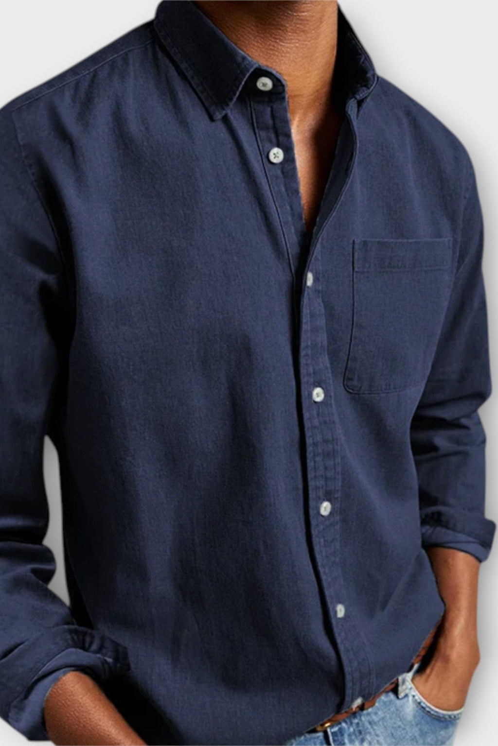 Denim Shirt Blue Long Sleeve Men's Button-Up Cotton – Casual, Office, Everyday Wear