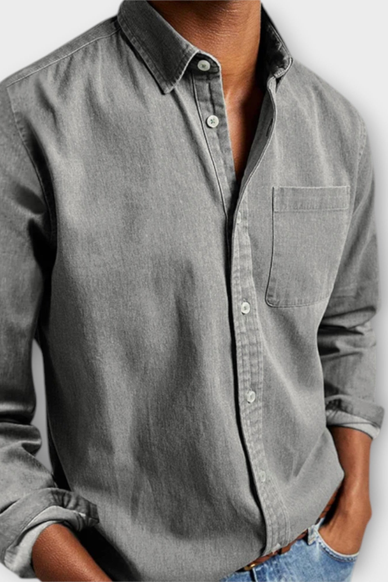Denim Shirt Blue Long Sleeve Men's Button-Up Cotton – Casual, Office, Everyday Wear