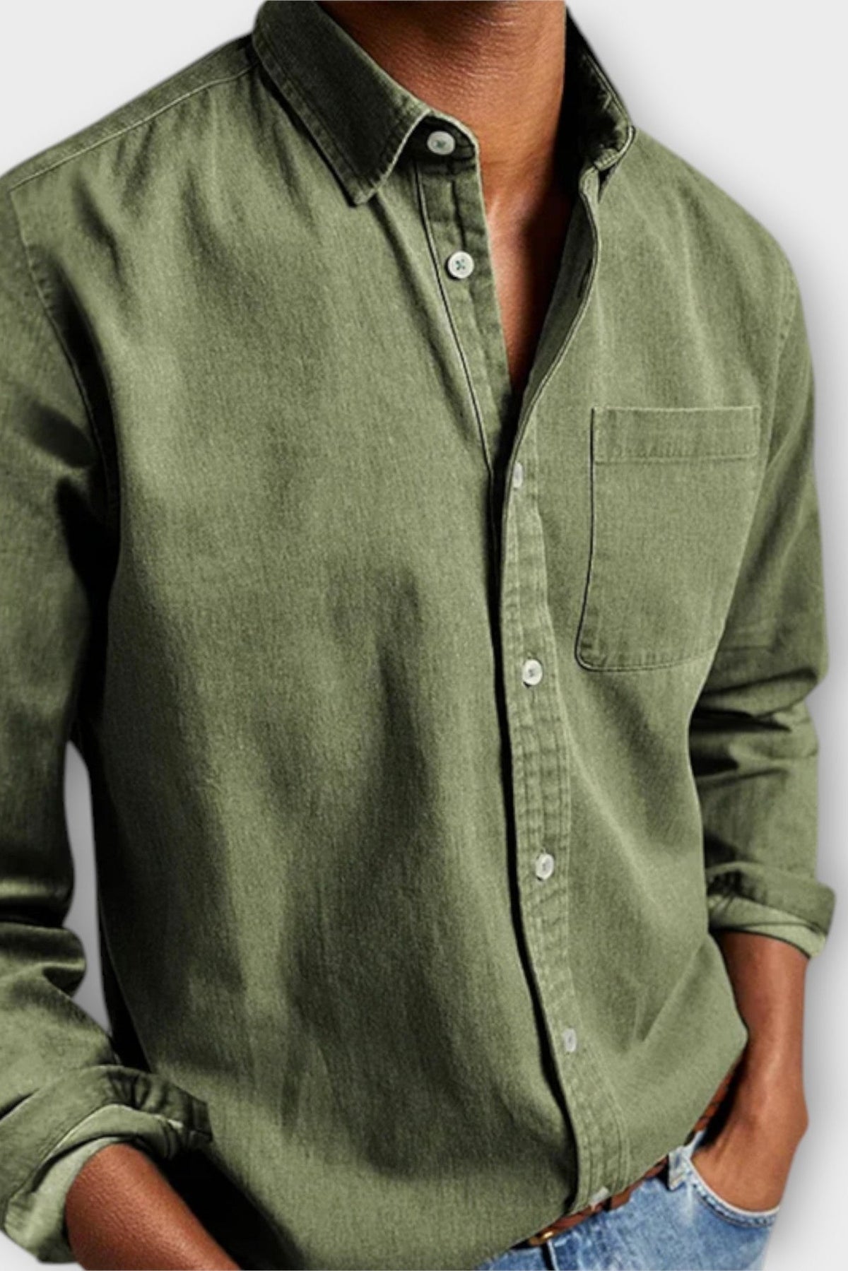 Denim Shirt Blue Long Sleeve Men's Button-Up Cotton – Casual, Office, Everyday Wear