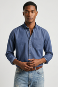 Denim Shirt Blue Long Sleeve Men's Button-Up Cotton – Casual, Office, Everyday Wear