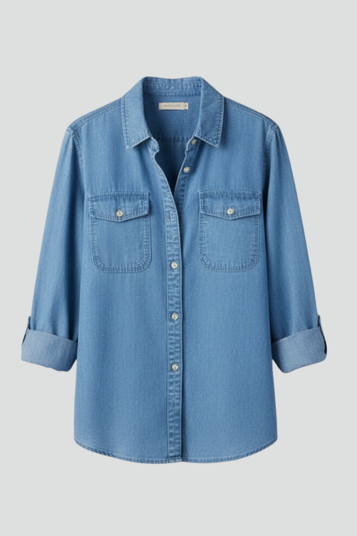 Denim Shirt Cotton Blue Women's Button-Front Long Sleeve – Casual, Office · Werune