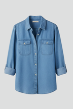 Denim Shirt Cotton Blue Women's Button-Front Long Sleeve – Casual, Office · Werune