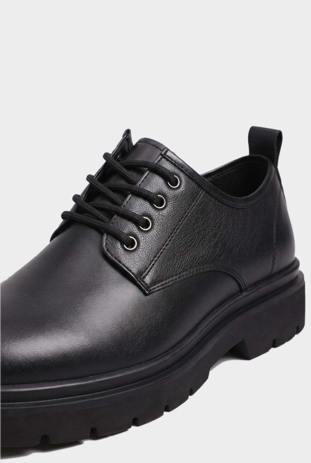 Derby Shoes Black Leather Men's Chunky Lug Sole Lace-Up – Office, Casual, Everyday, Gift