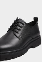 Derby Shoes Black Leather Men's Chunky Lug Sole Lace-Up – Office, Casual, Everyday, Gift