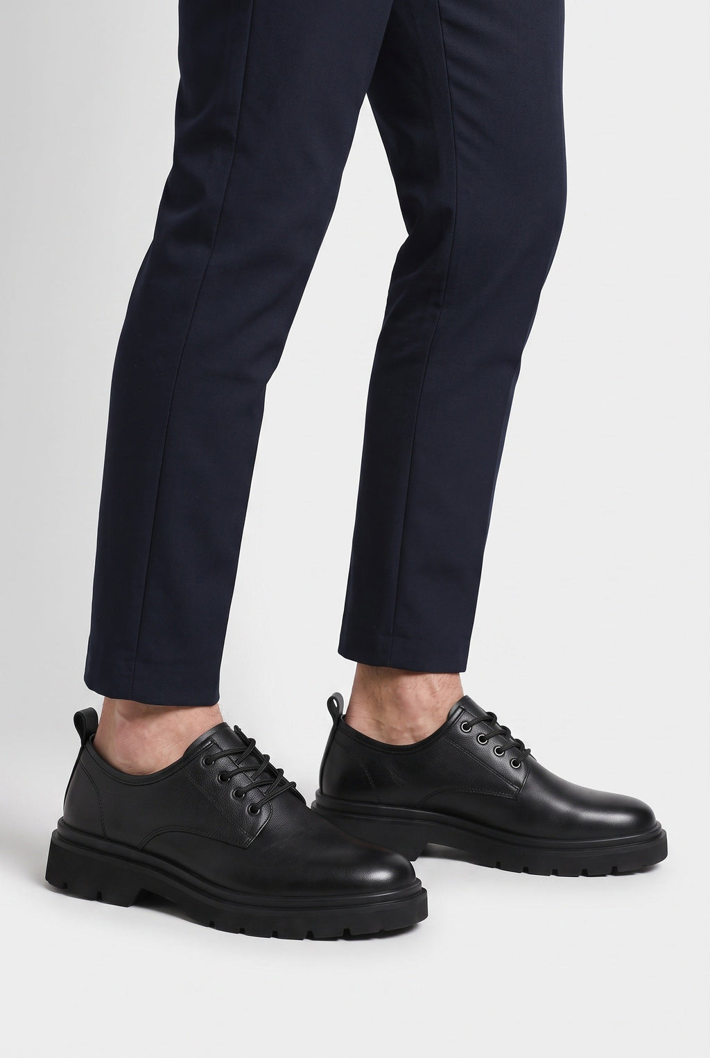 Derby Shoes Black Leather Men's Chunky Lug Sole Lace-Up – Office, Casual, Everyday, Gift