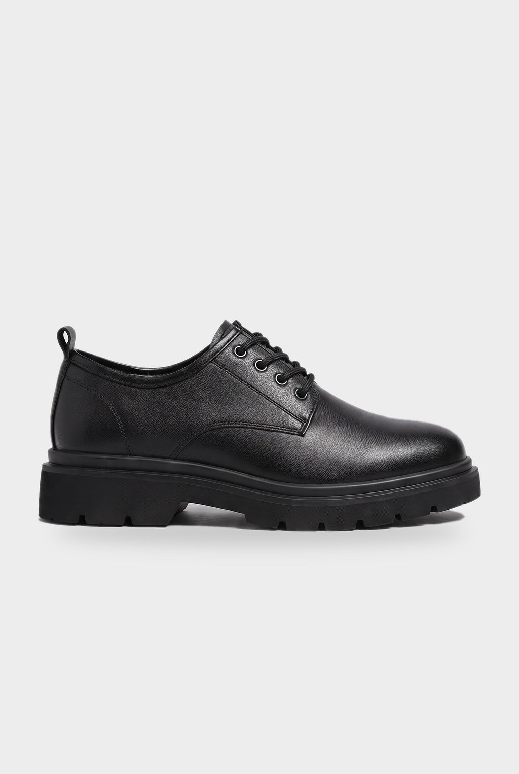 Derby Shoes Black Leather Men's Chunky Lug Sole Lace-Up – Office, Casual, Everyday, Gift