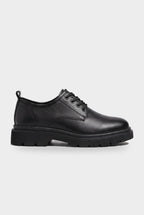 Derby Shoes Black Leather Men's Chunky Lug Sole Lace-Up – Office, Casual, Everyday, Gift