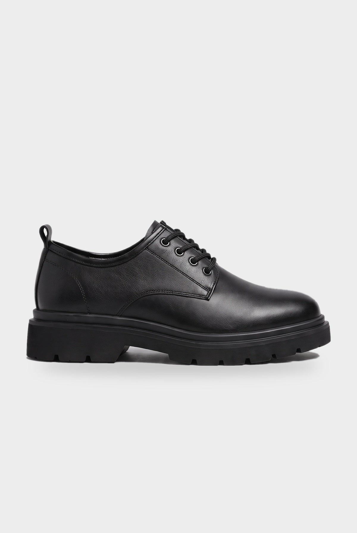 Derby Shoes Black Leather Men's Chunky Lug Sole Lace-Up – Office, Casual, Everyday, Gift