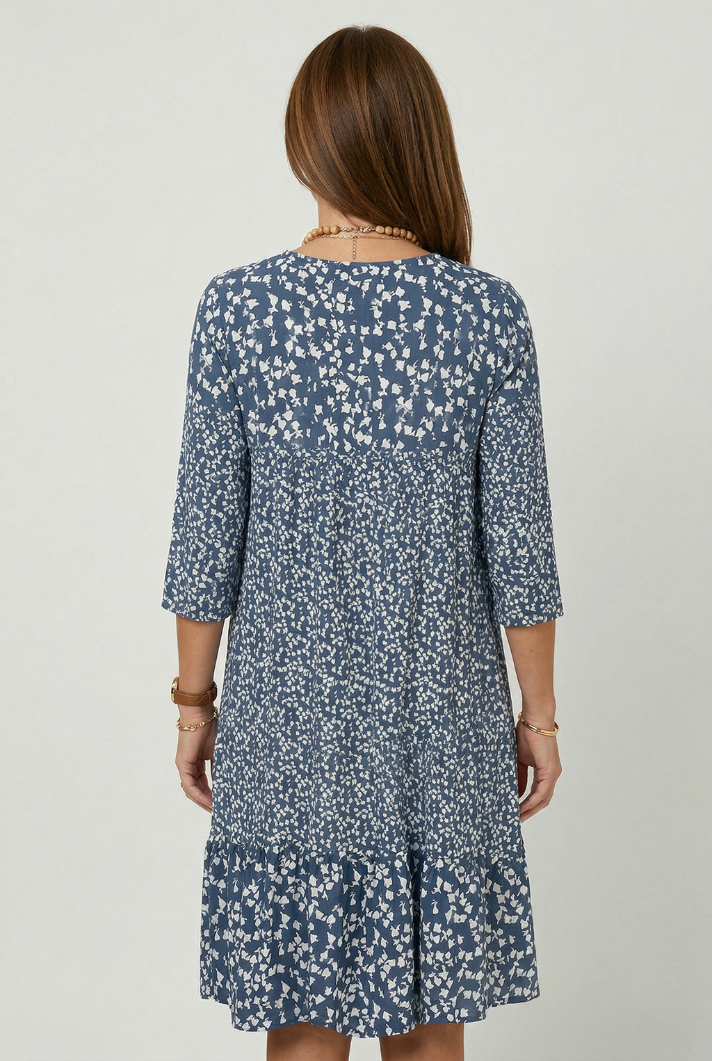 Ditsy Floral Print Midi Dress V Neck Women's 3/4 Sleeve Tiered Smock – Casual, Holiday