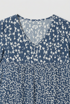 Ditsy Floral Print Midi Dress V Neck Women's 3/4 Sleeve Tiered Smock – Casual, Holiday
