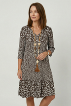 Ditsy Floral Print Midi Dress V Neck Women's 3/4 Sleeve Tiered Smock – Casual, Holiday