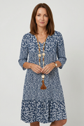 Ditsy Floral Print Midi Dress V Neck Women's 3/4 Sleeve Tiered Smock – Casual, Holiday