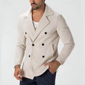 Double-Breasted Coat Beige Textured Men's Lapel Jacket – Casual, Office, Holiday, Gift