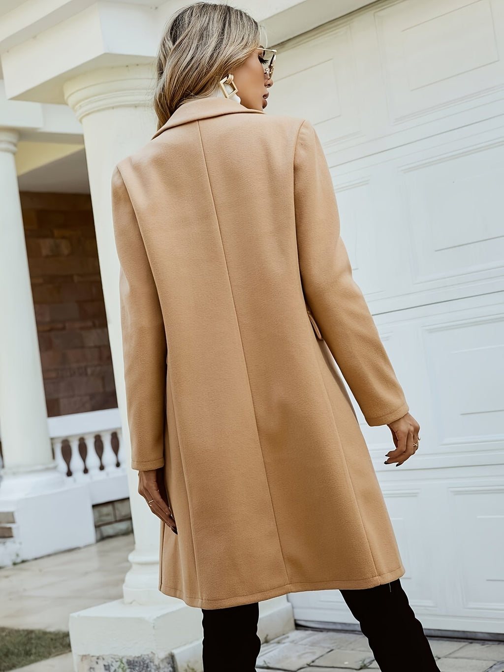 Double-Breasted Coat Camel Lapel Women's Mid-Length Overcoat – Office, Casual, Winter Outerwear