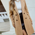 Double-Breasted Coat Camel Lapel Women's Mid-Length Overcoat – Office, Casual, Winter Outerwear