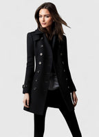 Double-Breasted Coat Wine Red Women's Slim Fit Long Sleeve – Office, Casual, Winter Outerwear