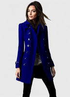 Double-Breasted Coat Wine Red Women's Slim Fit Long Sleeve – Office, Casual, Winter Outerwear