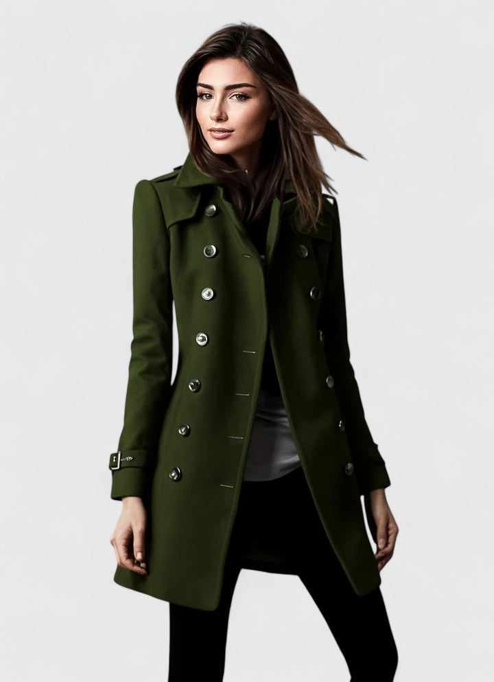 Double-Breasted Coat Wine Red Women's Slim Fit Long Sleeve – Office, Casual, Winter Outerwear