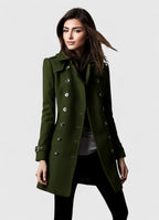 Double-Breasted Coat Wine Red Women's Slim Fit Long Sleeve – Office, Casual, Winter Outerwear