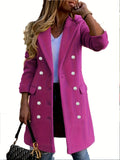 Double-Breasted Longline Coat Women's Lapel Overcoat Pink – Office, Casual, Holiday, Gift